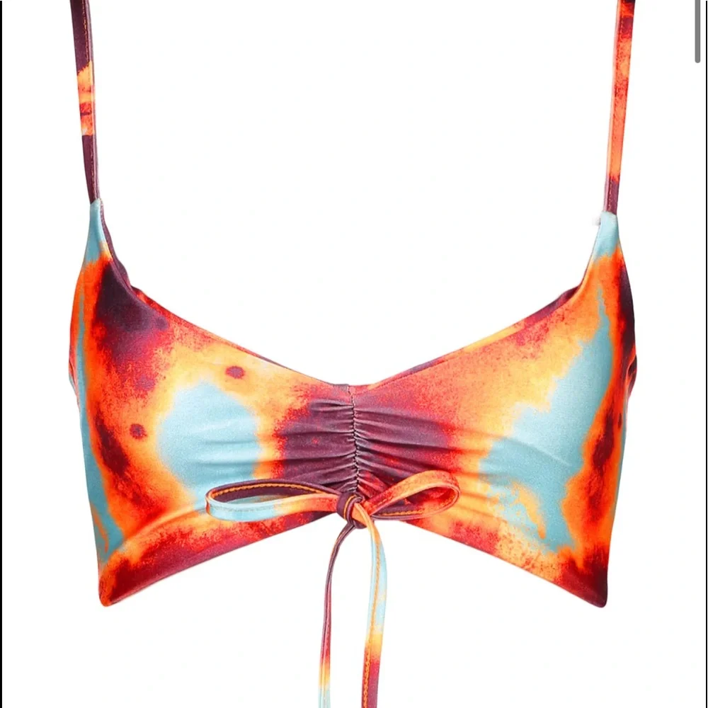 NWOT Boohoo Ink Print Ruched Bikini Top - Picture 5 of 5